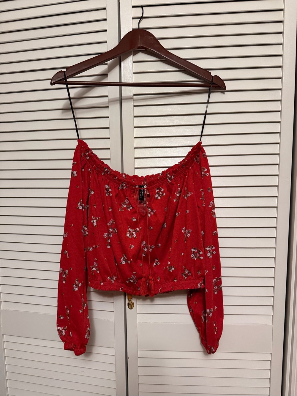 Divided Red Floral Off-Shoulder Blouse